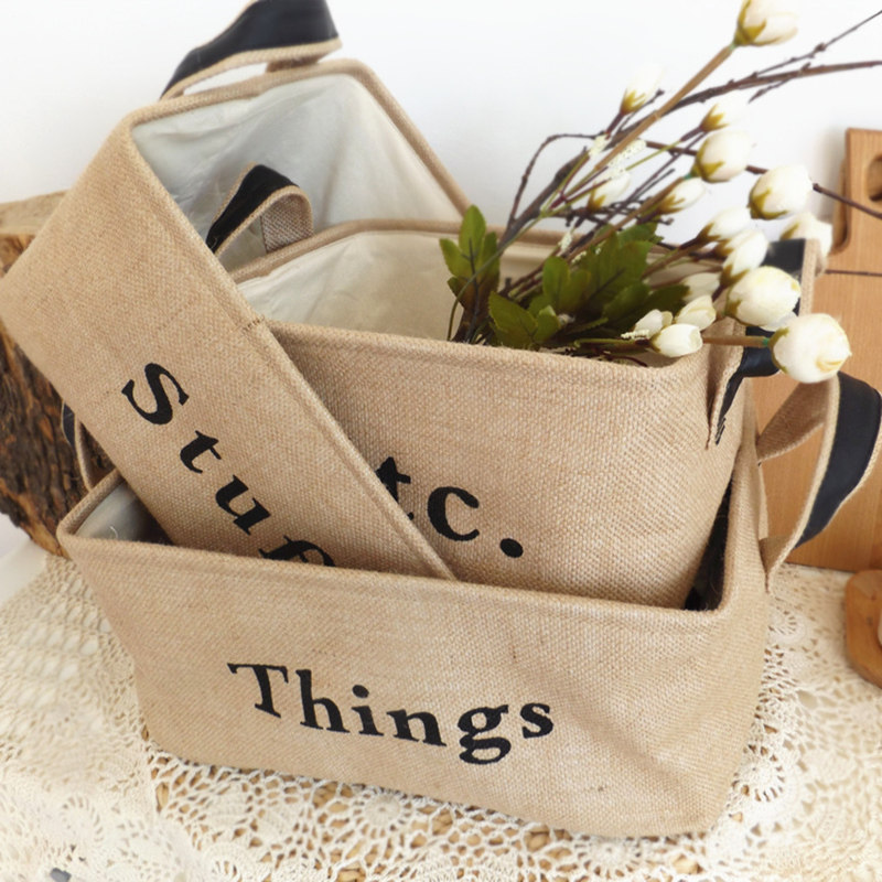 Nordic minimalist retro jute cloth art cotton linen table containing finishing basket clothes drying flowers book debris basket square box