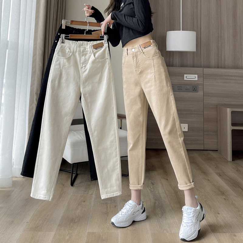 Harem Jeans for Women, Spring and Autumn 2026 New Style, High-Waisted, Loose, Slimming, Elastic Waist, Khaki Color, Casual Straight-Leg Dad Jeans Harem Jeans for Women, Spring and Autumn 2026 New Style, High-Waisted, Loose, Slimming, Elastic Waist, Khaki Color, Casual Straight-Leg Dad Jeans