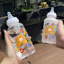 Girlfriends exclusive baby bottle and water cup adult net red adult child ins student lying down drinking bottle straw cup