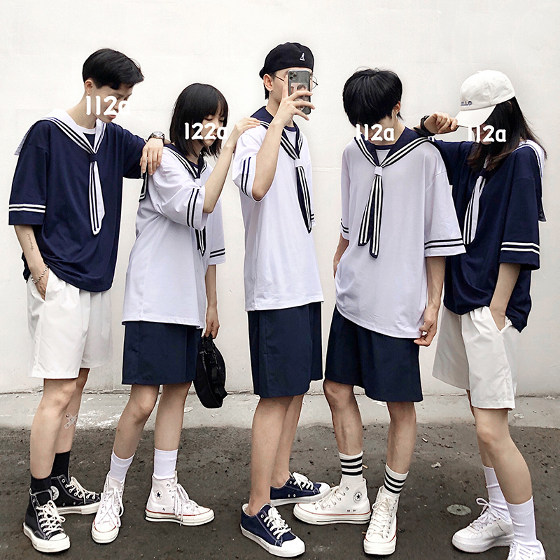 Summer Jk Uniform Navy Sailor T-Shirt Set Student Graduation Class Uniform Unisex College Style ins Hong Kong Style High School Student