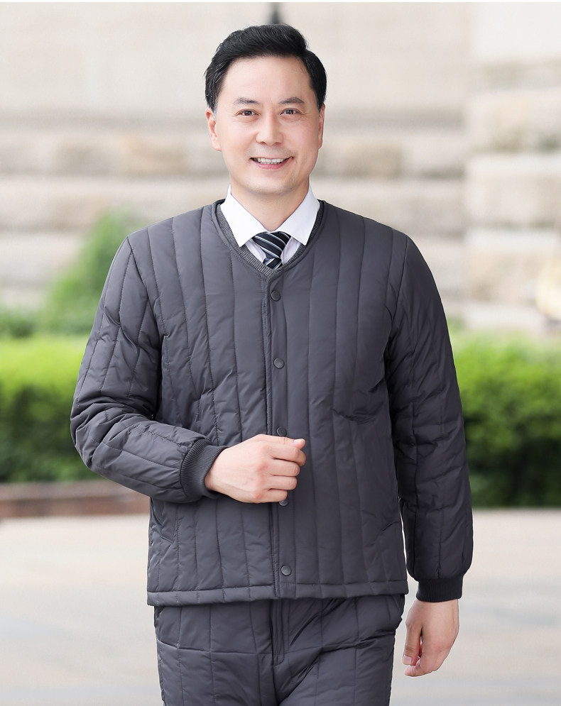 Утепленный пуховик для пожилых людей, комплект, для среднего возраста, V-образный вырез, большой размер Dream XI Jie 