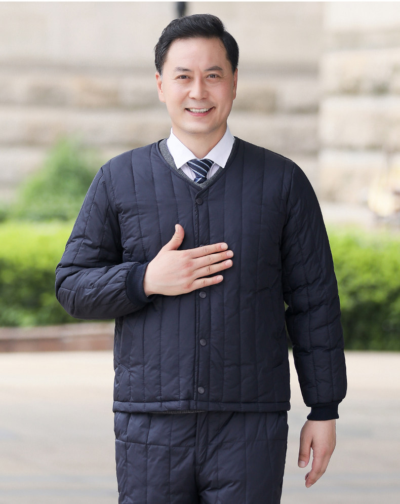 Утепленный пуховик для пожилых людей, комплект, для среднего возраста, V-образный вырез, большой размер Dream XI Jie 