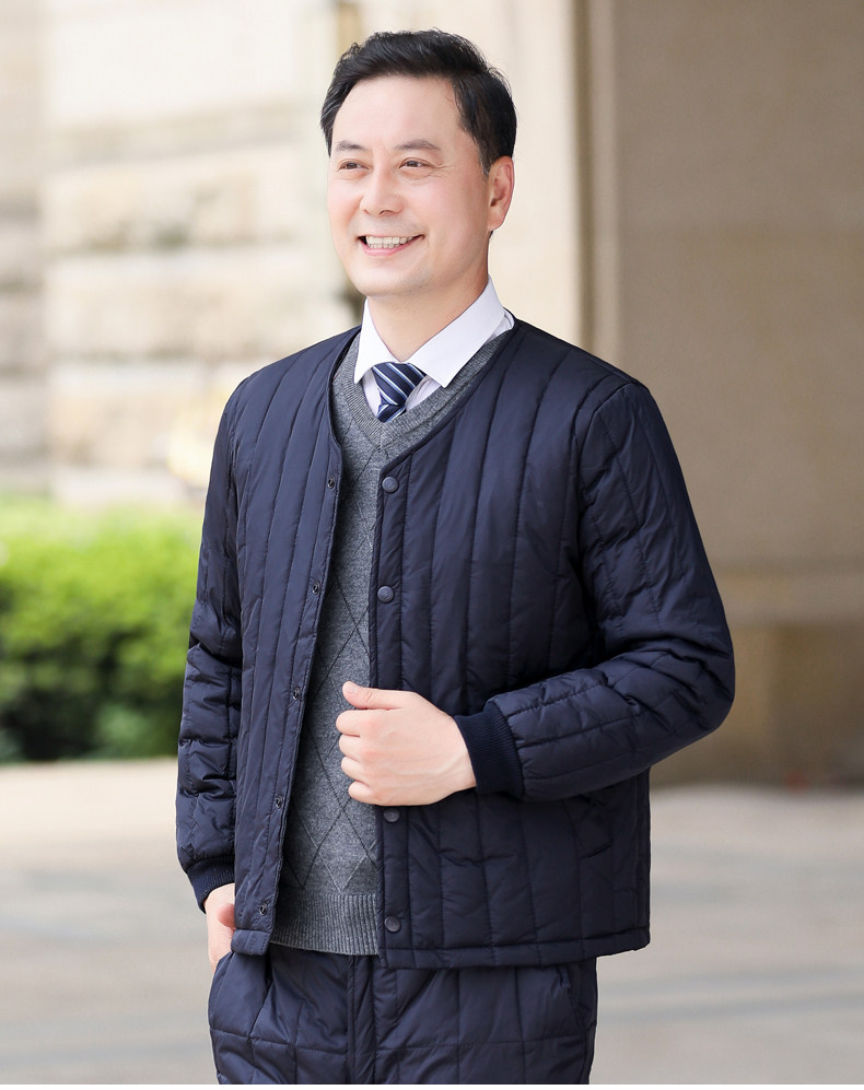 Утепленный пуховик для пожилых людей, комплект, для среднего возраста, V-образный вырез, большой размер Dream XI Jie 