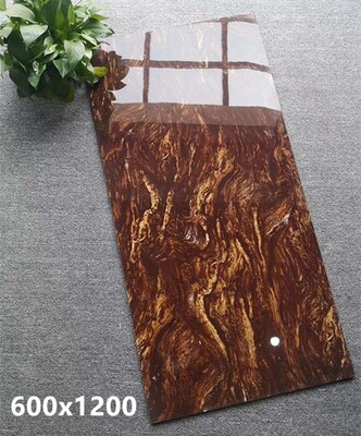 Dark fully polished glazed tile 600x1200 black gold flower floor tile violet red threshold stone dark brown net hall wall tile