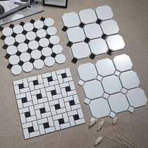 Nordic style large octagonal bathroom ceramic mosaic tiles Black and white European bathroom kitchen non-slip floor tiles