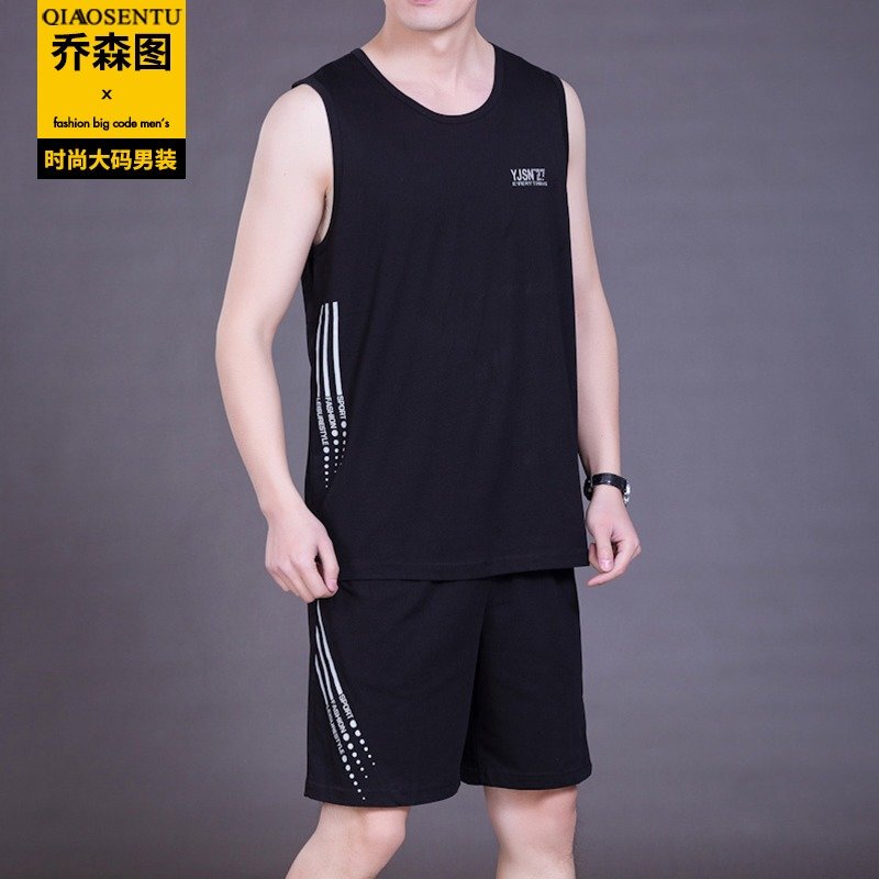 Plus-Size Sports Suit for Men, Oversized Sleeveless Vest and Shorts, Loose Fit for Big and Tall Individuals, Running Tank Top, Basketball Clothing
