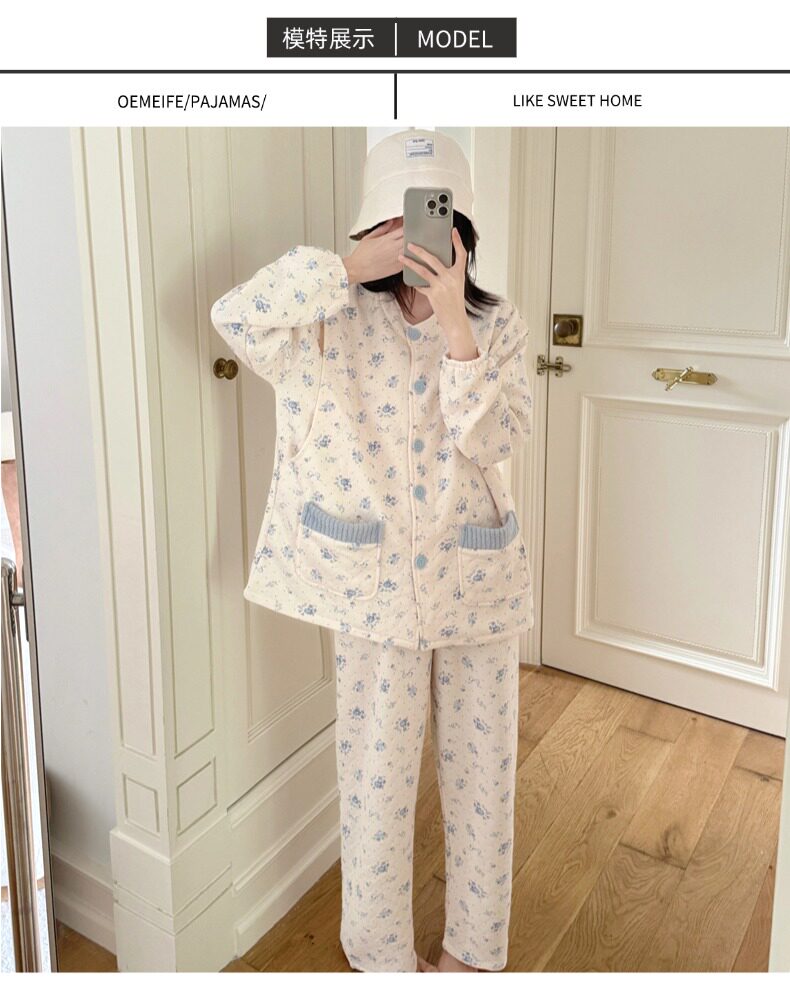 春秋冬季带胸垫加厚空气棉月子服免穿内衣夹层孕妇睡衣带帽子套装 — 27