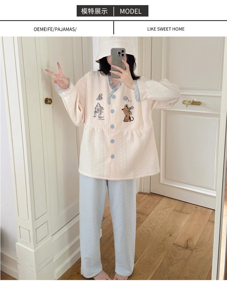春秋冬季带胸垫加厚空气棉月子服免穿内衣夹层孕妇睡衣带帽子套装 — 6