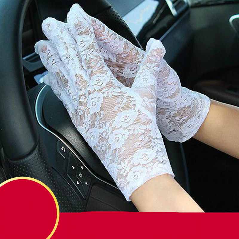 Gloves women's short summer lace gloves Cycling driving spring and autumn thin section wedding bride red white gloves