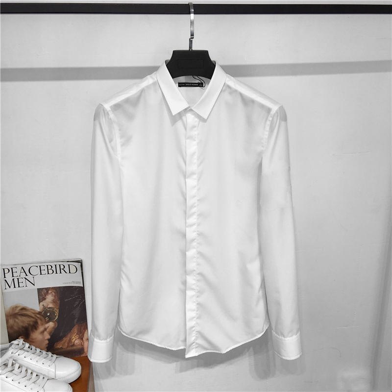 Áo len nhà mùa xuân 2019 mẫu cotton mỏng chống nhăn cổ áo vuông nhỏ tay dài tay nam trắng tinh khiết chống nhăn tay dài - Áo áo sơ mi unisex