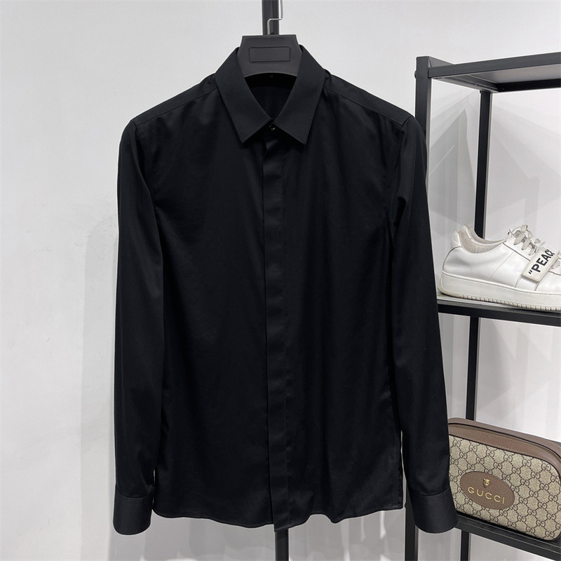 Dh High-End Original Autumn Solid Color Long-Sleeve Wrinkle-Resistant Slim-Fit Shirt for Men, Casual Square Collar, No-Iron, Youth Black Shirt Dh High-End Original Autumn Solid Color Long-Sleeve Wrinkle-Resistant Slim-Fit Shirt for Men, Casual Square Collar, No-Iron, Youth Black Shirt