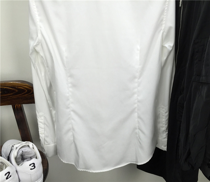 Áo len nhà mùa xuân 2019 mẫu cotton mỏng chống nhăn cổ áo vuông nhỏ tay dài tay nam trắng tinh khiết chống nhăn tay dài - Áo áo sơ mi unisex