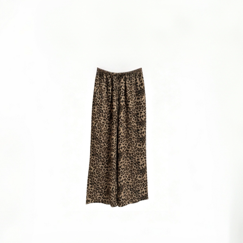 {Leopard Print Cool} Summer High-Frequency Leopard Print Design Tencel Polyester Casual Pants