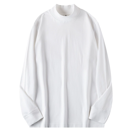 Демисезонный базовый японский ретро хлопковый лонгслив, хлопковая футболка, высокий воротник, оверсайз