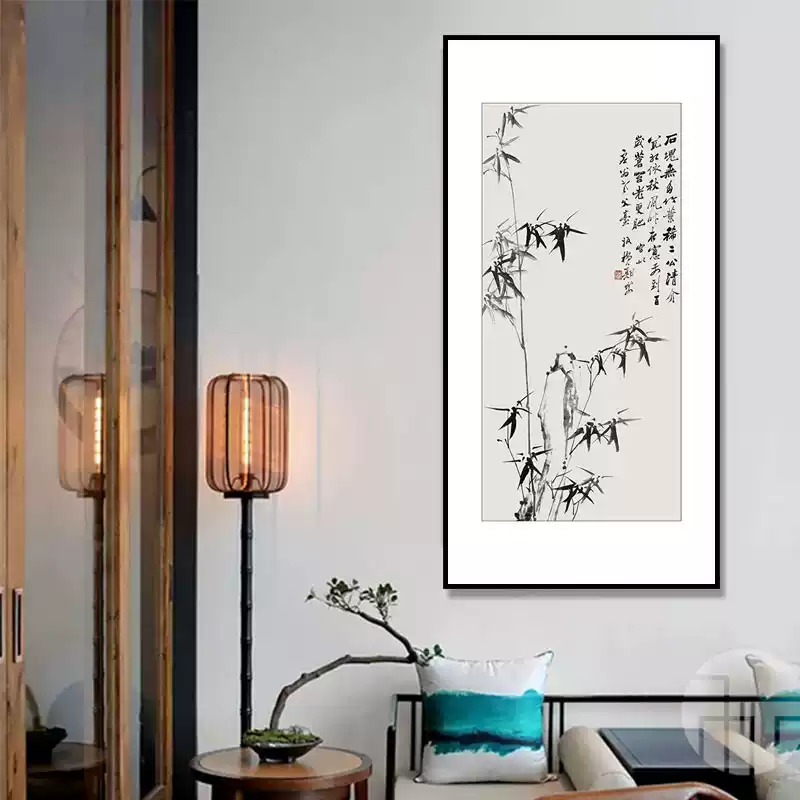 齐白石水墨客厅装饰画四联壁画茶室中国风酒店走廊水墨虾禅意挂画