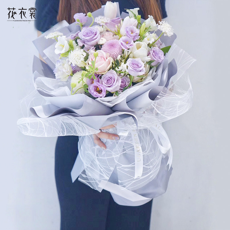 Floral clothes New products South Korean style Lightning Mesh Textured Bouquet of Flowers Gift Boxes Packaging Paper
