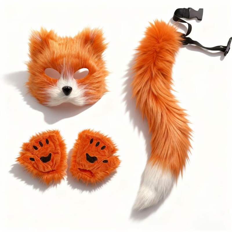 Nick the Fox Mask, Gloves, and Tail Set for Boys and Girls, Belt, Cosplay, Children's Day, Animal Performance Nick the Fox Mask, Gloves, and Tail Set for Boys and Girls, Belt, Cosplay, Children's Day, Animal Performance