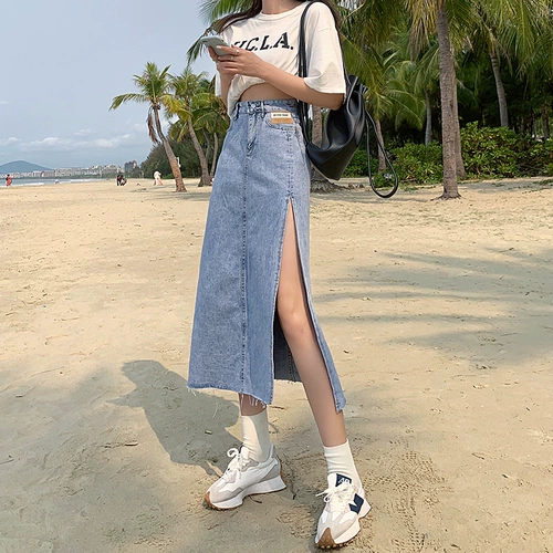 Tide, весенняя джинсовая юбка, высокая талия, коллекция 2023, оверсайз, А-силуэт, с акцентом на бедрах