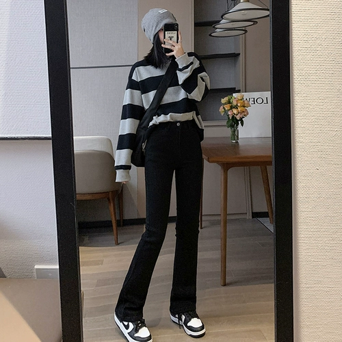 Дизайнерские джинсы, штаны, эластичные штаны-клёш, 2024 года, новая коллекция, высокая талия, тренд сезона, по фигуре, подходит для подростков