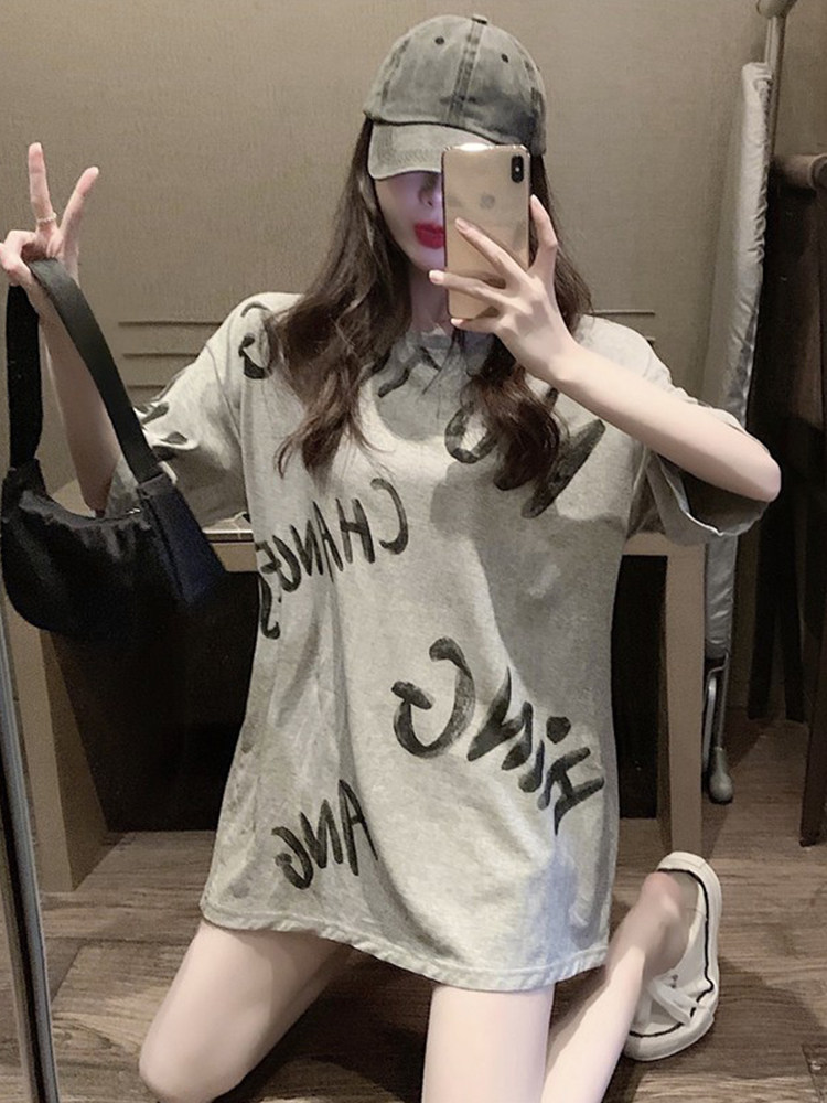 Oversized Vintage Short Sleeve T-Shirt for Women – 100% Cotton, Hip-Covering Long Top, Summer 2026 - Image 2