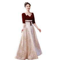 Burgundy toasting suit high-end 2024 new bride homecoming suit niche engagement evening dress wedding dress