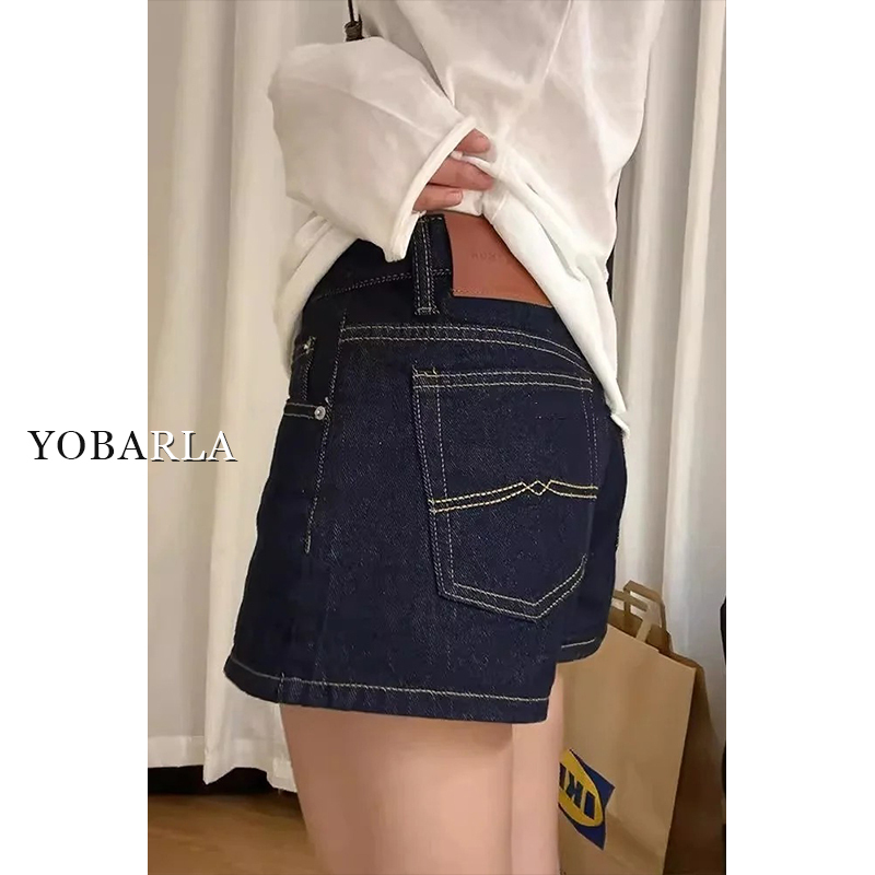 Dark Blue Denim Shorts for Women, Summer Thin Style, Plus Size, Pear-Shaped Body, Slimming, High-Waisted, A-Line, Wide-Leg Hot Pants