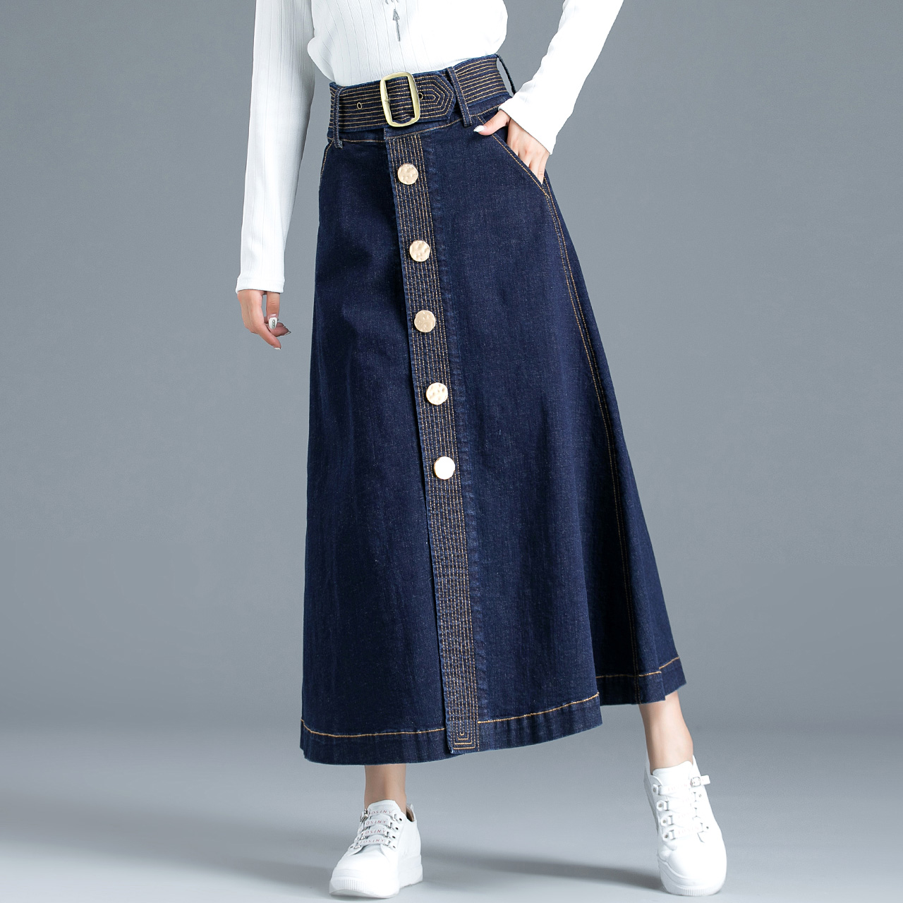 Skirt Women's spring and autumn a-line skirt High waist medium and long version of denim skirt Crotch skirt Thin skirt Umbrella skirt Tutu skirt