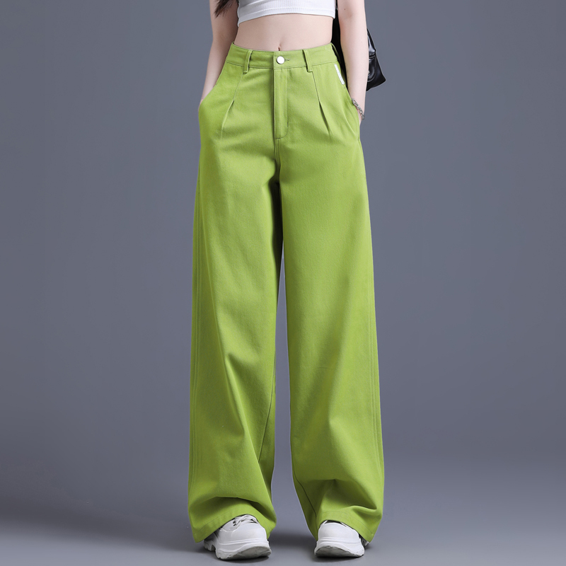 Avocado Green Jeans for Women 2026 New Spring and Autumn Straight-Leg Pants Loose High-Waisted Wide-Leg Pants