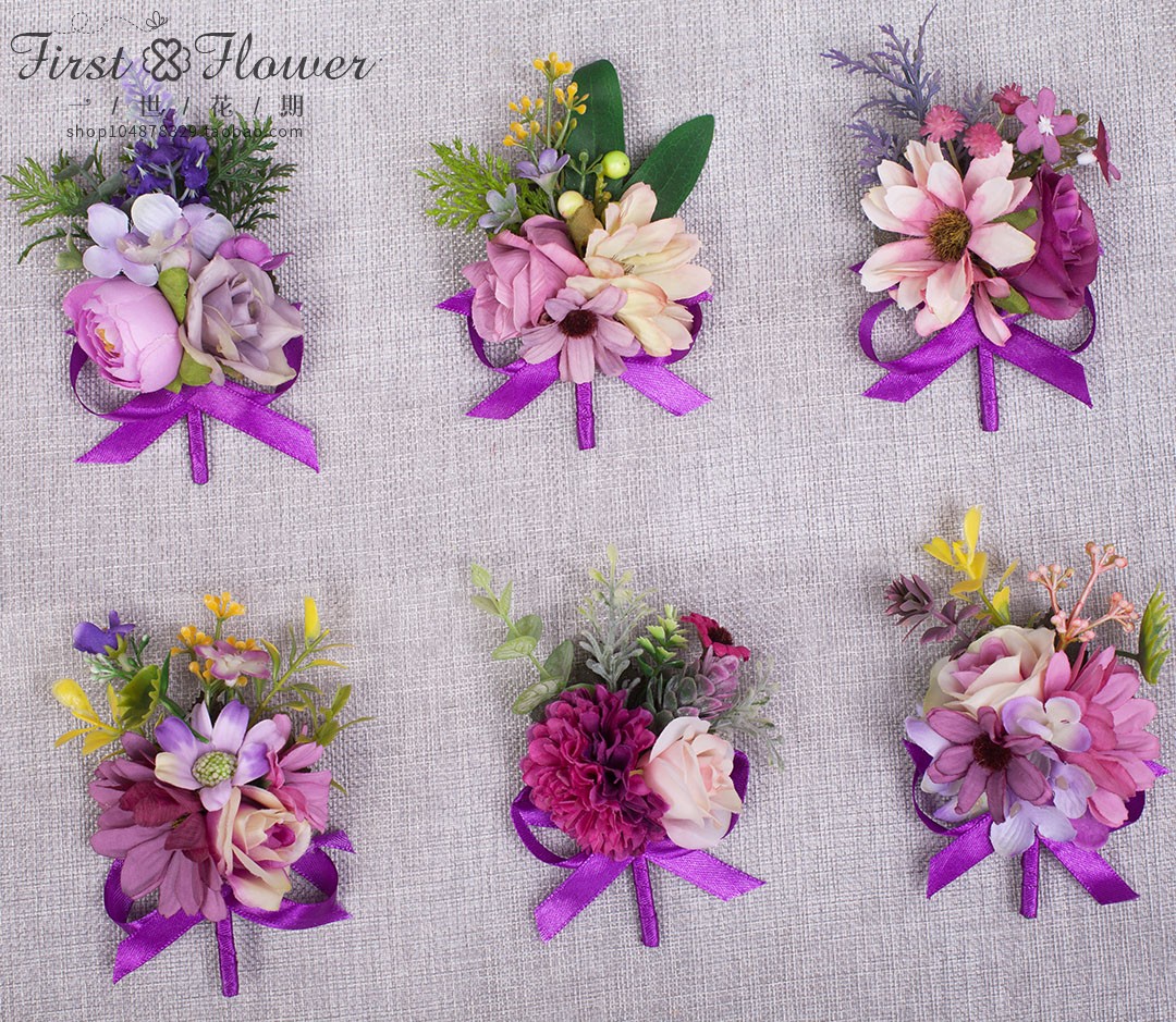 Deep purple wedding wedding conference corsage outdoor elder bridegroom bridesmaid sisters wrist flower simulation flower