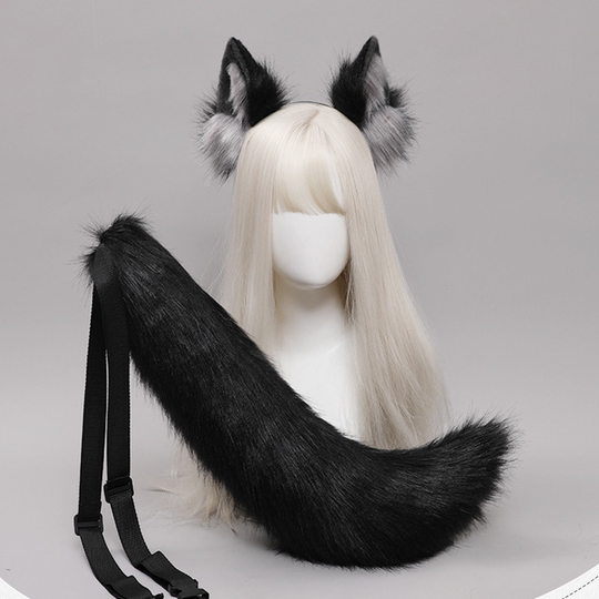 Orange Material Home's New Product: Realistic Animal Ear Headband, Cute Plush Animal Head Accessory, Evil Wolf Lone Wolf Hairband Headwear