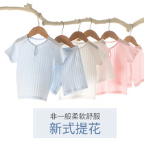 2021 new children pyjamas pure cotton short sleeves shorts summer thin childrens baby breathable home suit suit