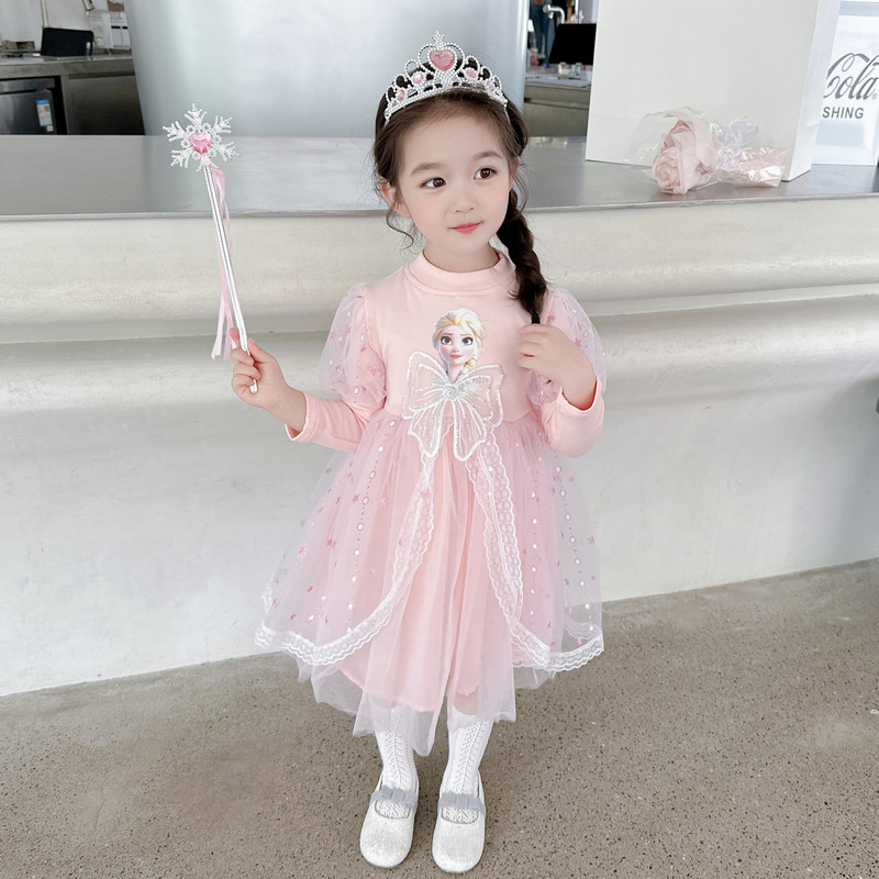 Baby Girl's Autumn Long-Sleeved Elsa Princess Dress Frozen Children's Elsa Dress Toddler Mesh Tutu Skirt 5