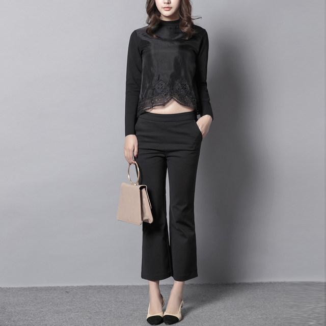 Douyin's same style women's pants black micro-flared pants 2023 new slim autumn and winter high-waist nine-point pants wide-leg pants