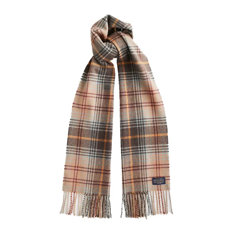 Покупка шарфа Pendleton из шерсти (длинная версия) с кисточками, клетчатая серия, сделано в Италии, 100% шерсть