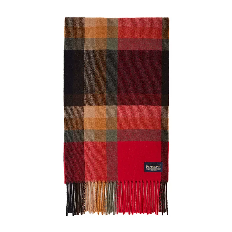 Покупка шарфа Pendleton из шерсти (длинная версия) с кисточками, клетчатая серия, сделано в Италии, 100% шерсть