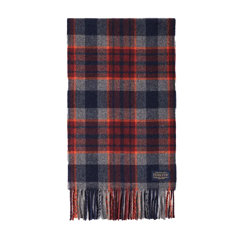 Покупка шарфа Pendleton из шерсти (длинная версия) с кисточками, клетчатая серия, сделано в Италии, 100% шерсть