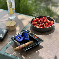 Delicate Cigar Scissor Lighter Set V-cut Double Flame with Drill Carbon Fiber Pattern