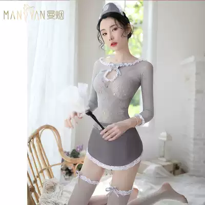 Sexy sexy lingerie maid pajamas transparent teasing temptation passion suit Cute and hot bed crotch-free