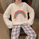 Autumn and winter pajamas for women, simple, cute, soft, round neck, small fresh suit, long-sleeved trousers, plush warm home clothes