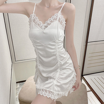 2022 New Sleeping Dress Womens Summer Ice Silk Little Sexy Net Red Pops with thin Genuine Silk Short pyjamas