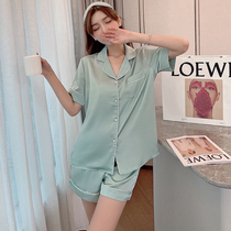 2022 New products Water Diamond Button Sleeping Women Summer Thin Ice Silk Short Sleeve Shorts Casual Home Suit Suit