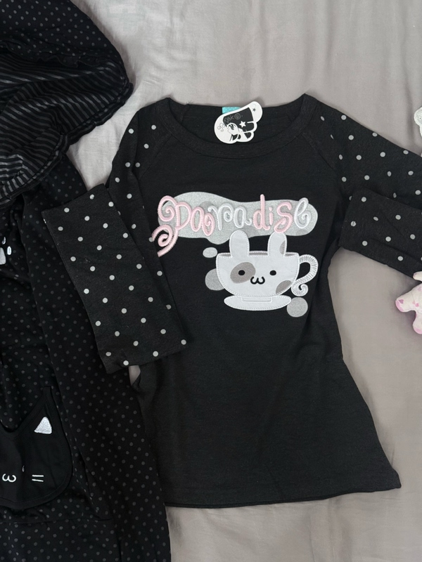 Yameko Original Paradise Series Bunny Long-Sleeve T-Shirt with Intricate Embroidery! Versatile and Cute for Early Autumn