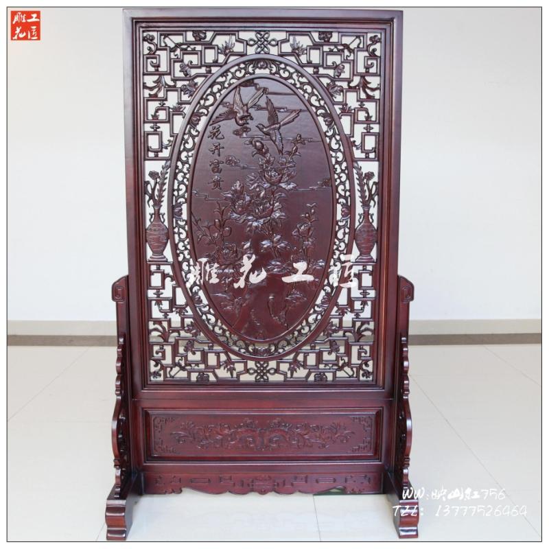 Dongyang wood carved solid wood screen mahogany interstitial screen double-sided carved hollow Chinese antique flower rich floor-to-ceiling screen