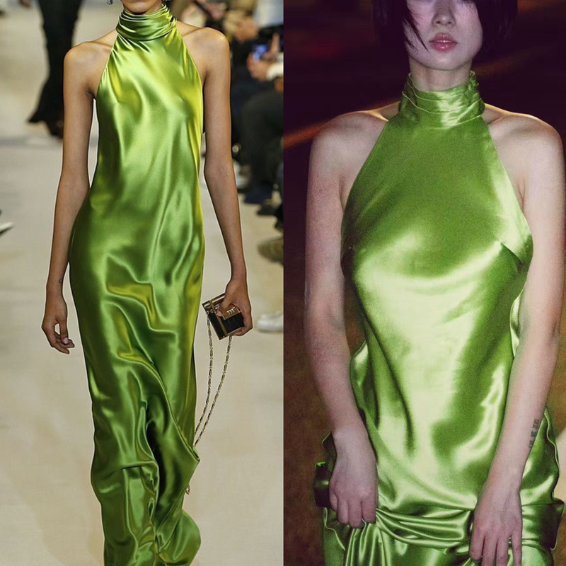 Illusion | French Hepburn Style Retro Acetate Satin Bias-Cut High-Neck Halter Dress Illusion | French Hepburn Style Retro Acetate Satin Bias-Cut High-Neck Halter Dress