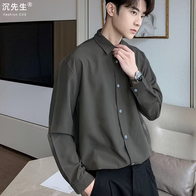Shirt man long sleeve spring autumn Korean version advanced senses men's casual shirt loose 2023 new 100 lap blouses men's clothing-Taobao