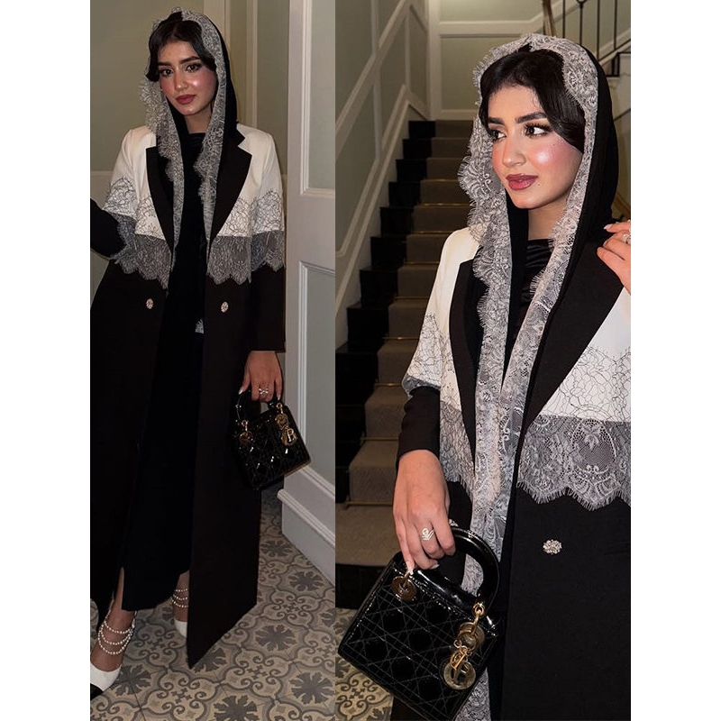 Open Kimono Caftan Lace Robe Cardigan Dress with Veil for Women