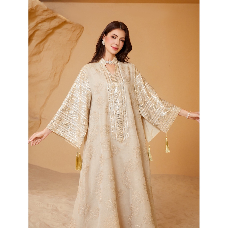 New Stylish Casual Embroidered Sequin Dress with Tassels Leisure Robe Dress