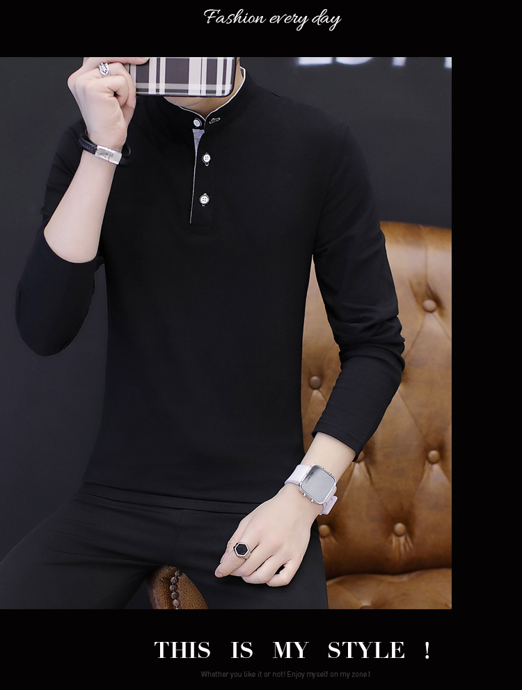 Áo thun nam dài tay có cổ áo Phiên bản Hàn Quốc theo xu hướng áo thun trẻ trung lỏng lẻo cổ áo dài trục đất polo áo phông dài tay