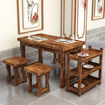 Dining table and chair restaurant dining hall noodle restaurant retro dining table and chair combination 4 people cafe snack fast food restaurant