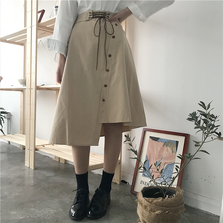 Mùa xuân Hàn Quốc phiên bản của tính khí retro mỏng trong phần dài của váy dây đai thắt lưng cao bất thường Một chiếc váy từ trong váy dài nữ chân váy xếp ly đen